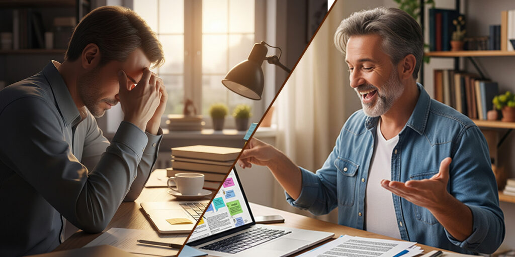 ブログトピック不足に苦しむ人とアイデアが見つかった人のアイキャッチ画像