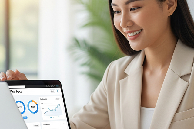 読者がブログを訪れ、そこに掲載された広告をクリックしたりしているイメージ画像