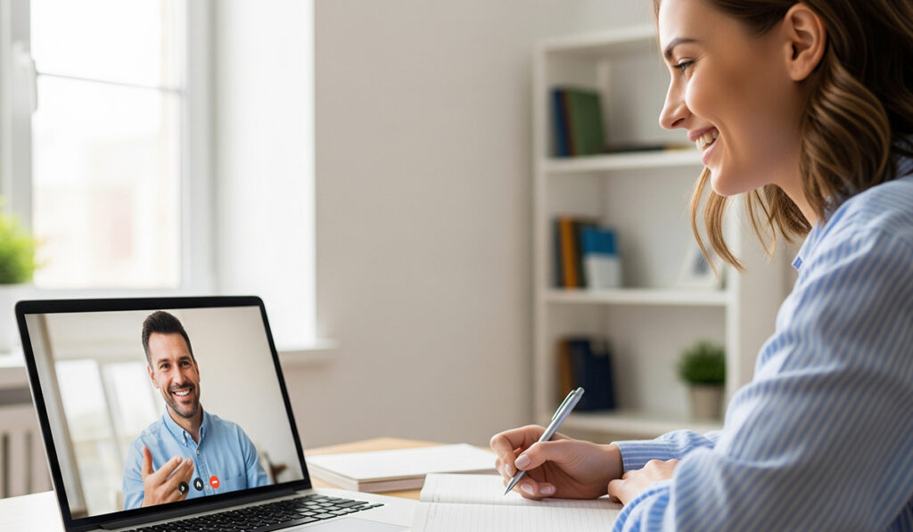 オンラインでマンツーマン指導を楽しそうに受けているアイキャッチ画像