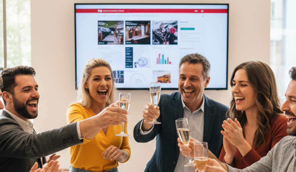 新しいホームページが完成して喜んでいる様子のアイキャッチ画像