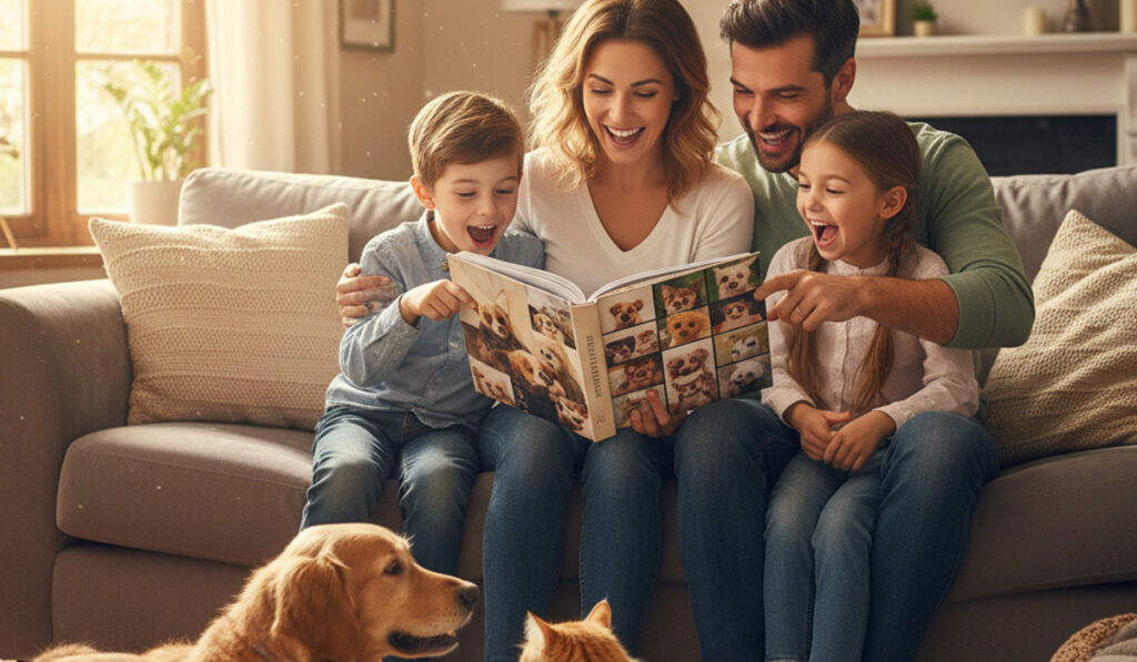 ペットの写真集を本にして出版して喜んでいる家族のアイキャッチ画像