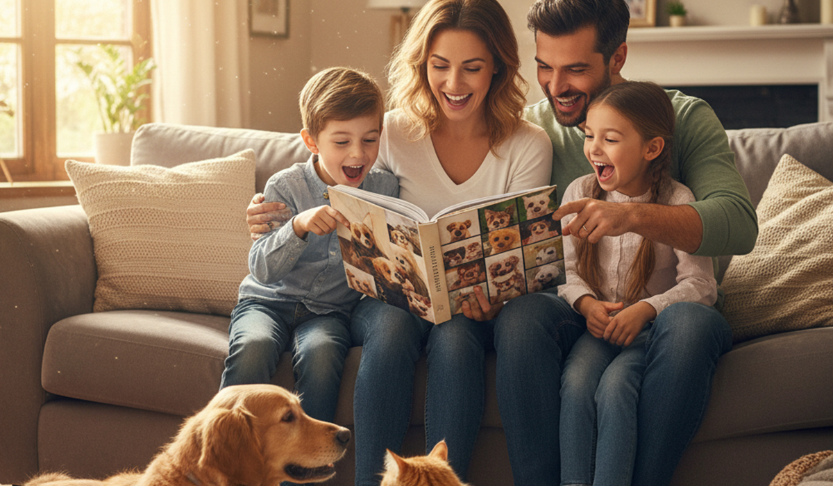 ペットの写真集を本にして出版して喜んでいる家族のアイキャッチ画像