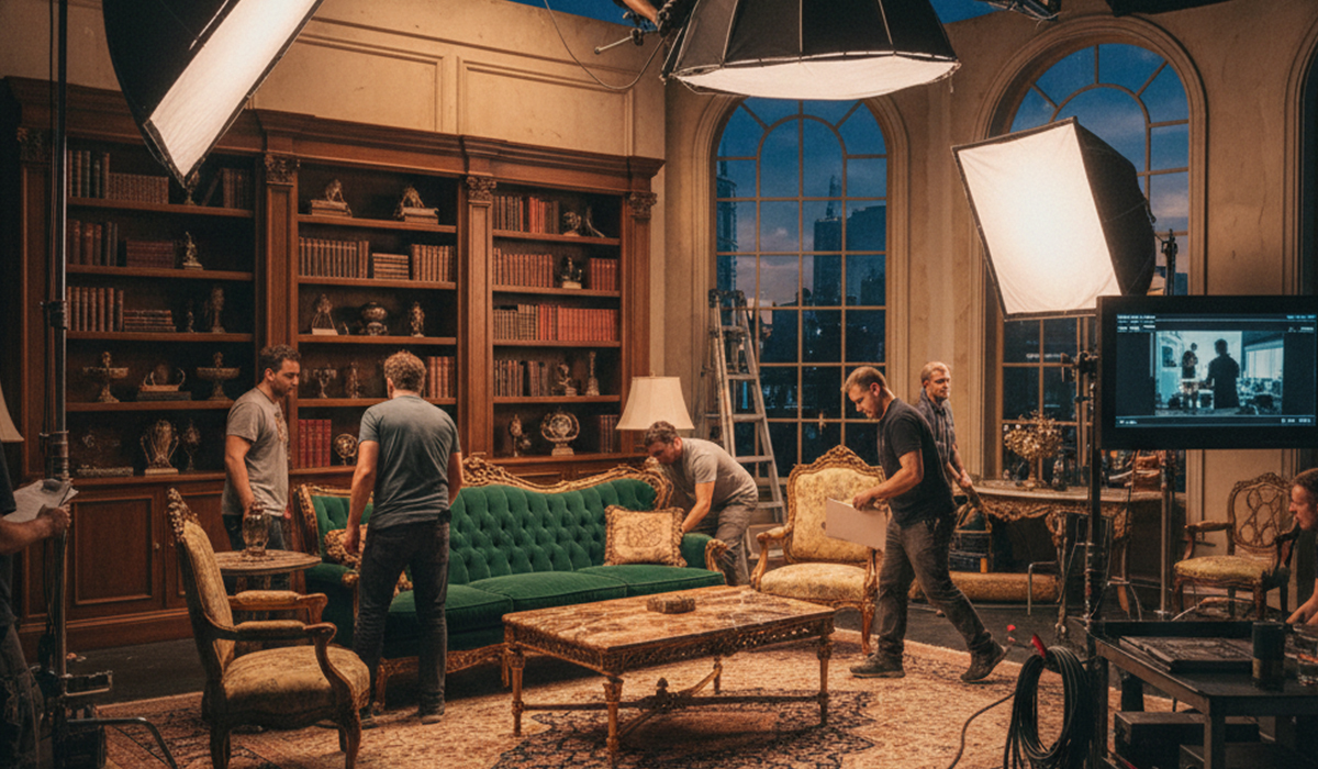 テレビドラマ撮影用の高級家具をセットしているアイキャッチ画像