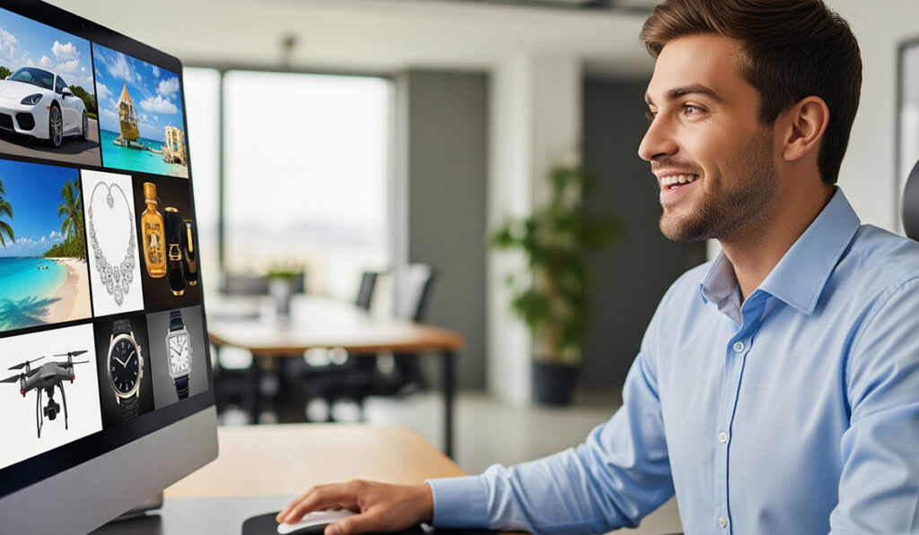 幹事が会社のイベントで使う景品をネットで探している様子のアイキャッチ画像