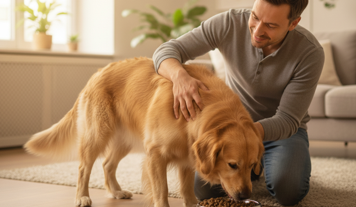 愛犬を見守る優しい飼い主のアイキャッチ画像