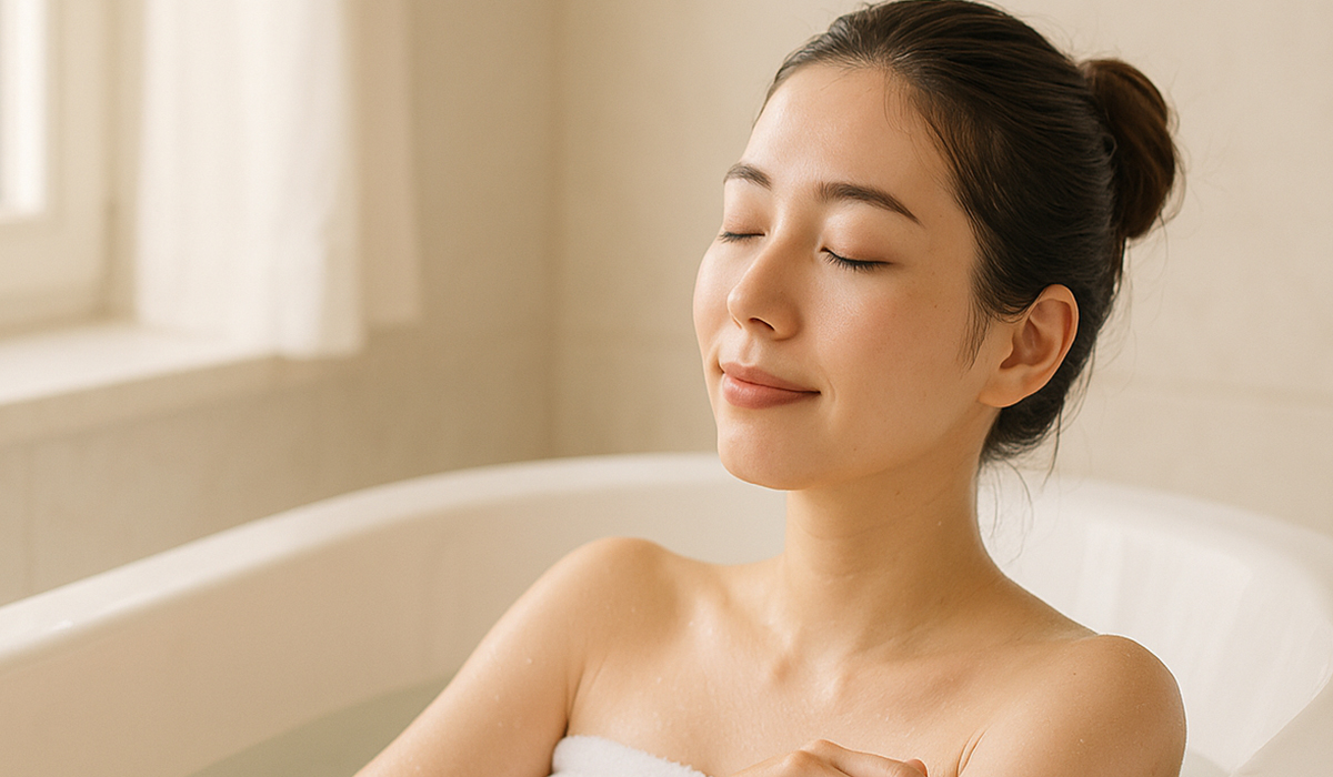 お風呂で心と体をリフレッシュしている様子のアイキャッチ画像