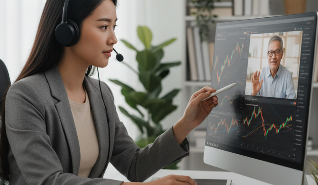 FXスクールでマンツーマンレッスンを受けている様子のアイキャッチ画像