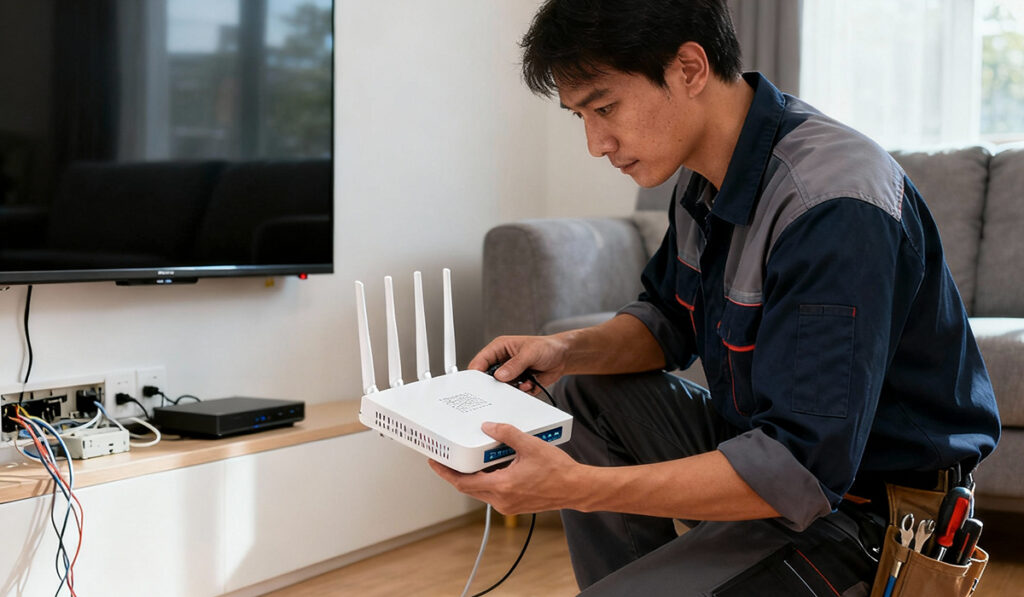 光回線の開通工事をしている様子のアイキャッチ画像