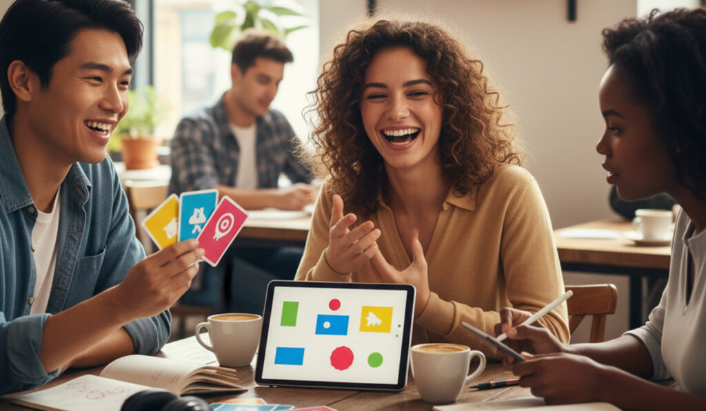 英会話のトレーニングを楽しみながらチャレンジしている様子のアイキャッチ画像