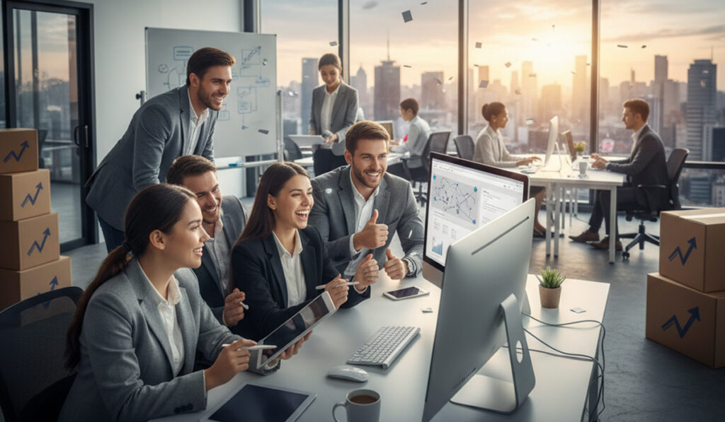 新しくホームページを作成して繁盛している様子のアイキャッチ画像