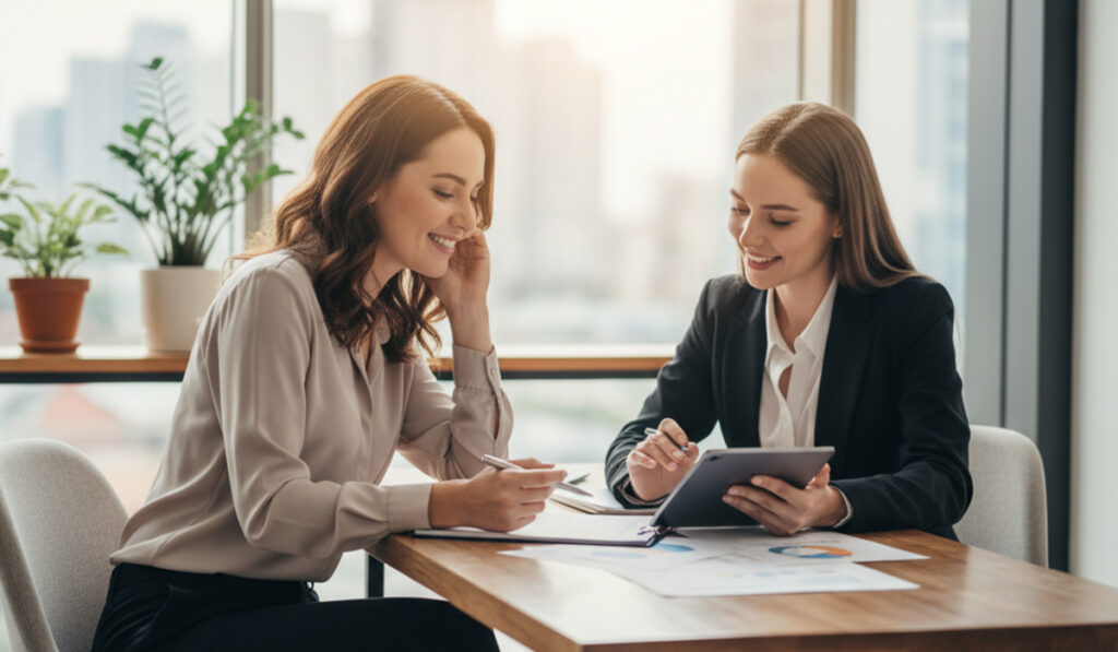 生命保険の相談員にアドバイスを受けているアイキャッチ画像