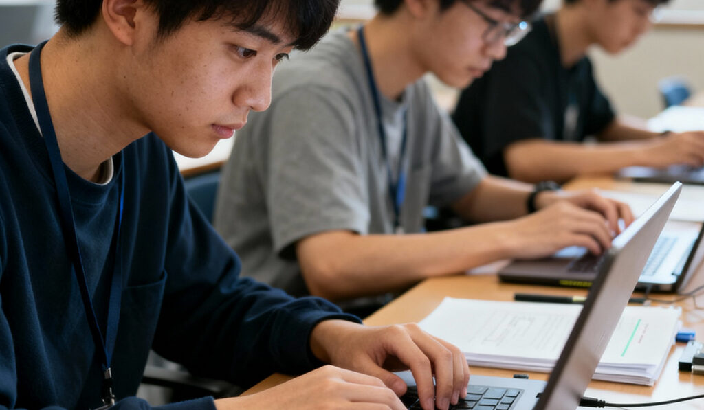 プログラミングの専門学校で勉強している様子のアイキャッチ画像