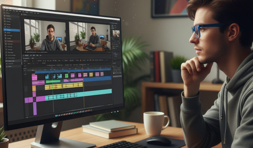 オンラインで動画編集のスキルを学んでいる様子のアイキャッチ画像