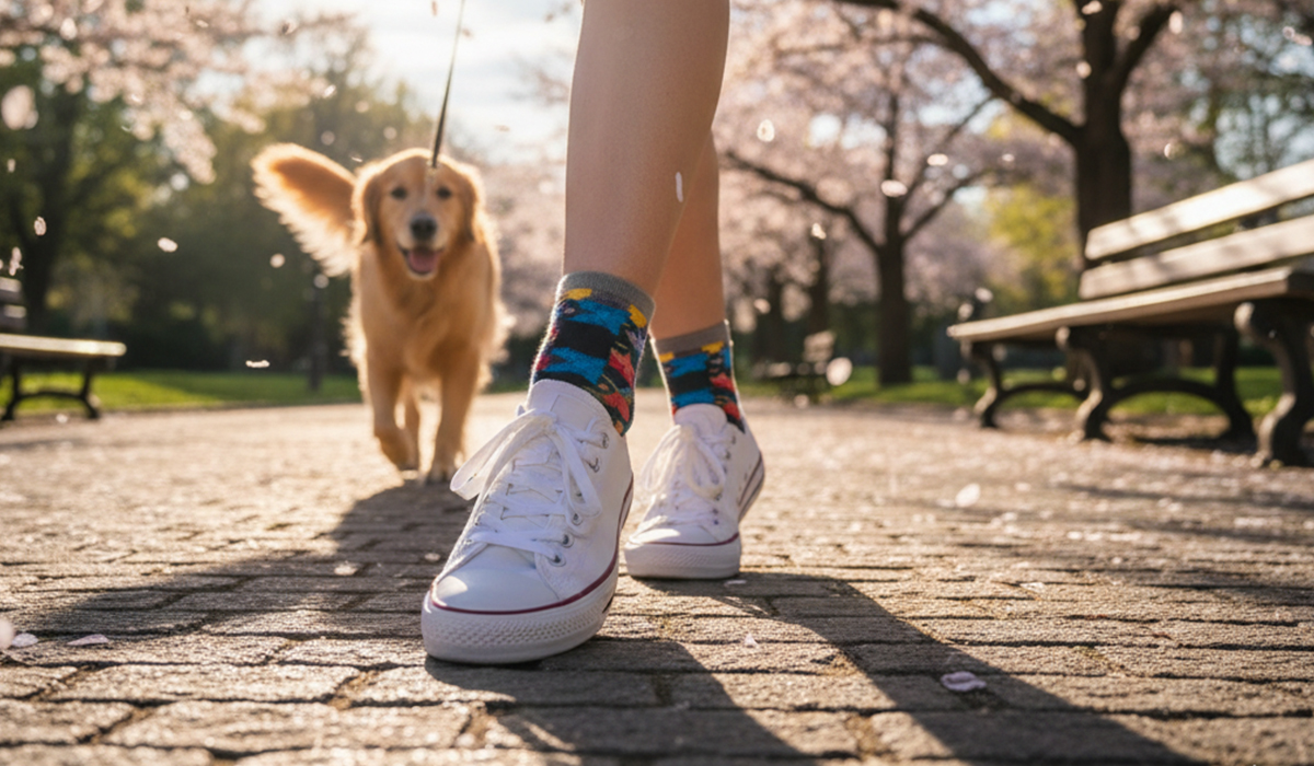 靴をきれいに洗えてすごく楽しくなって散歩に出かけているアイキャッチ画像