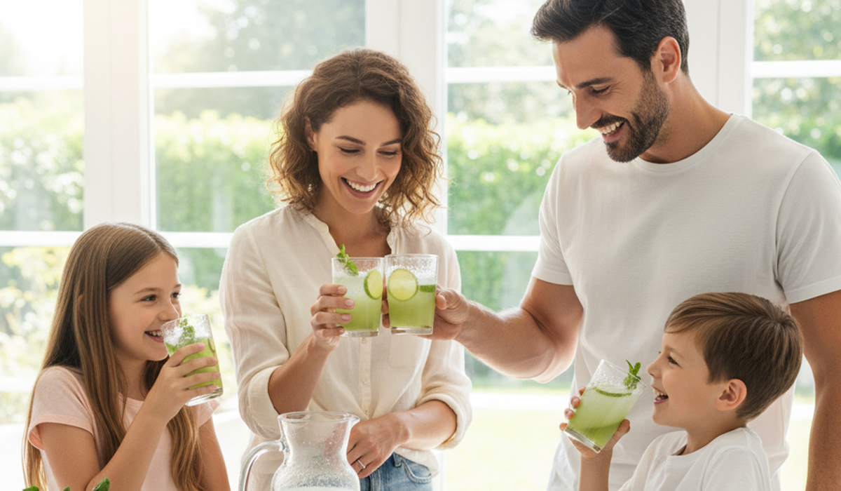 家族で酵素ドリンクを飲んいて健康な毎日を過ごしている様子のアイキャッチ画像