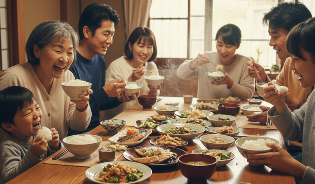 温かいお米を美味しそうに頬張っている様子のアイキャッチ画像