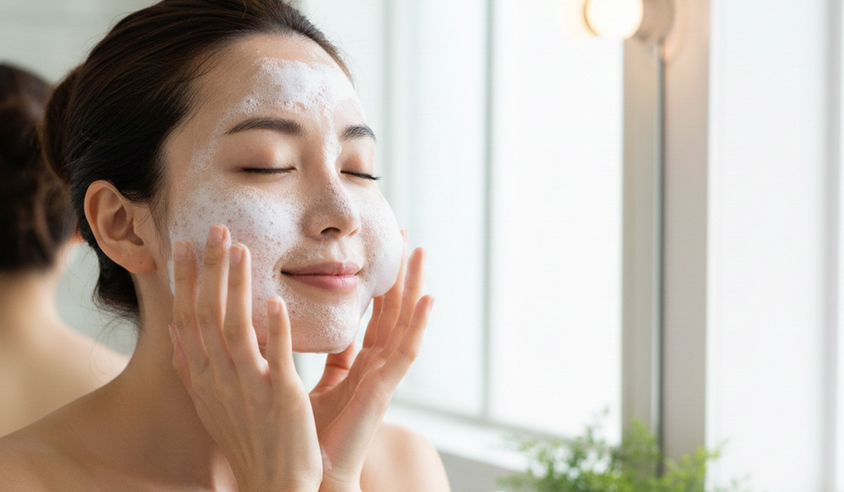 炭酸泡の出るスキンケア商品を使って気分が爽快になって嬉しくなっている様子のアイキャッチ画像