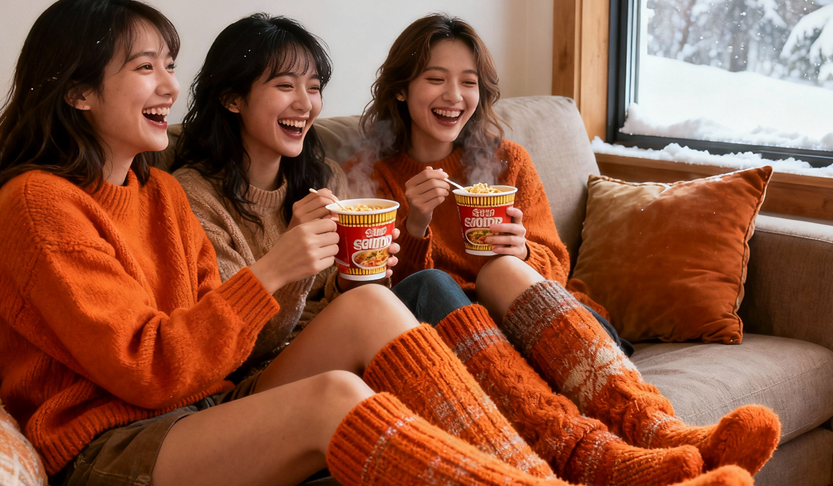 おしゃれなロングソックスの保温効果のおかげで寒い冬も楽しく過ごせている様子のアイキャッチ画像