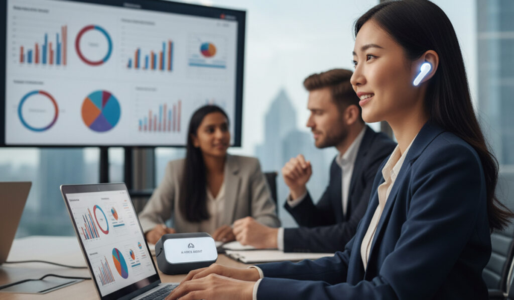 AI議事録イヤホンを導入し飛躍的に業務が捗り満足している様子のアイキャッチ画像