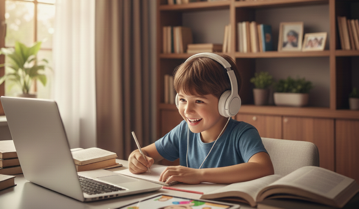 子供がやる気に満ちて勉強に励んている様子のアイキャッチ画像