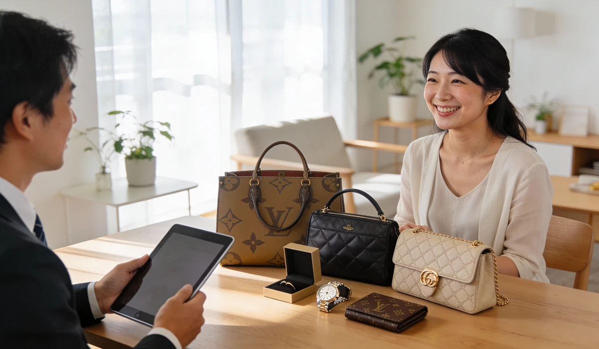 ハイブラント品を売却することができて幸せな気分になっている様子のアイキャッチ画像