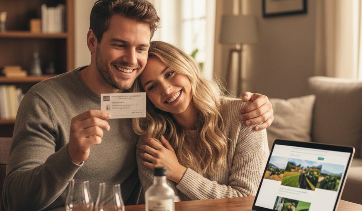 ウイスキーの引換券を手に入れ、幸せと喜びを感じている様子のアイキャッチ画像