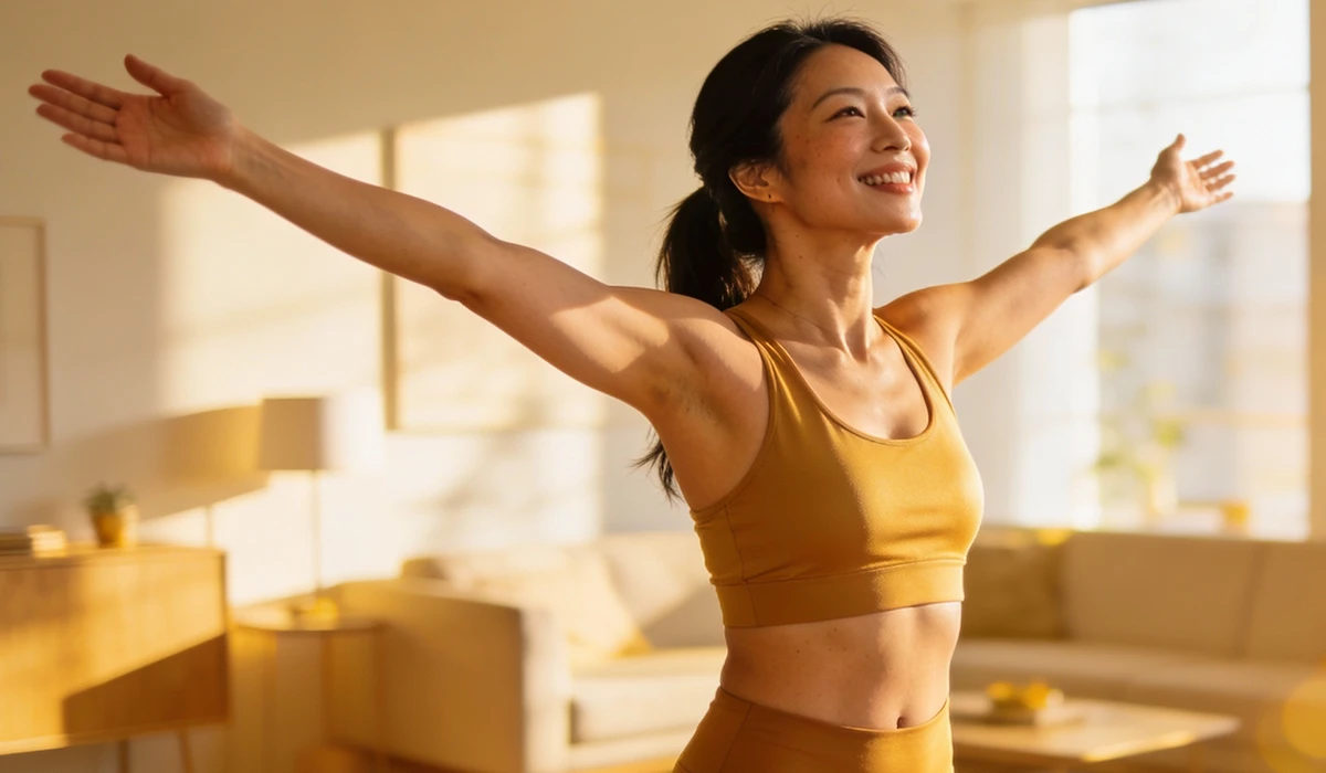 健康的かつ理想的な自分に近づいて喜んでいる様子のアイキャッチ画像