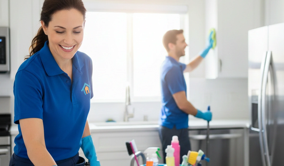 ハウスクリーニング加盟店となったオーナーが楽しそうに働いている様子のアイキャッチ画像