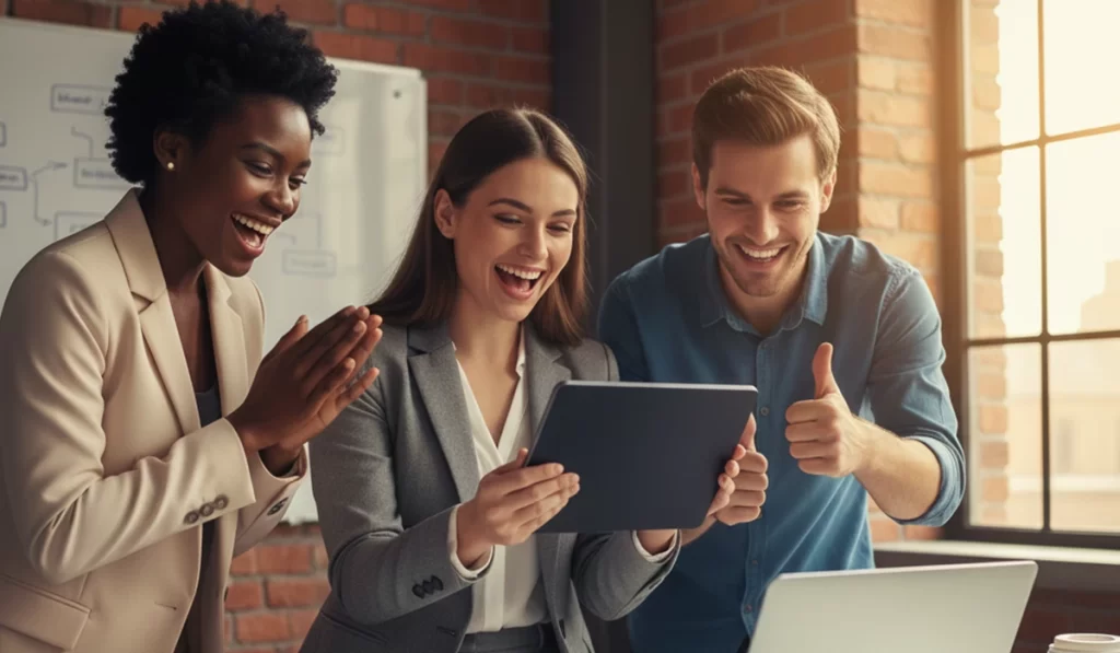 チャットボットを導入して業務が非常に効率的に運用できるようになり嬉しく感じている様子のアイキャッチ画像