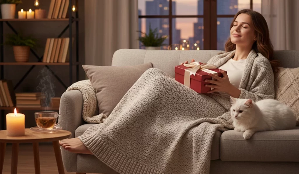 頑張った自分にご褒美プレゼントをして幸せを感じている様子のアイキャッチ画像