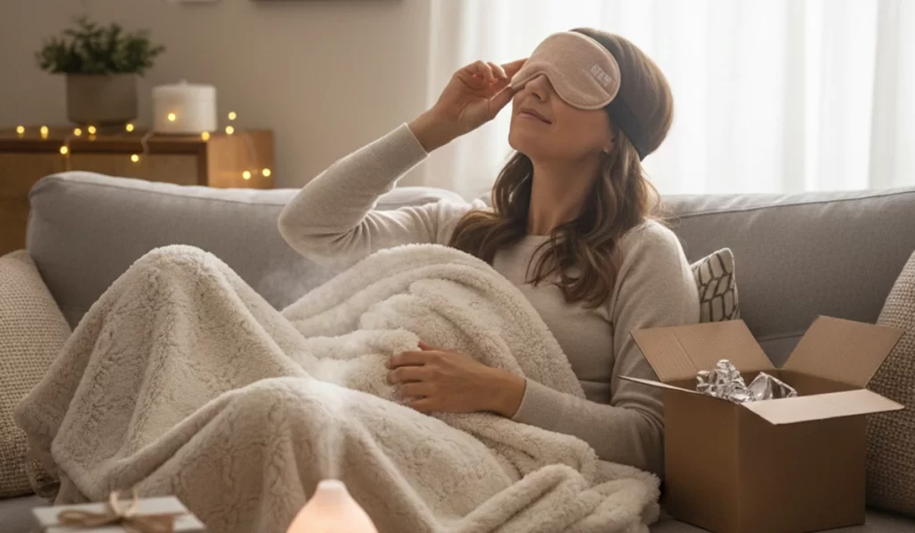 通販サイトで癒しグッズを購入し癒されてホッとしている様子のアイキャッチ画像