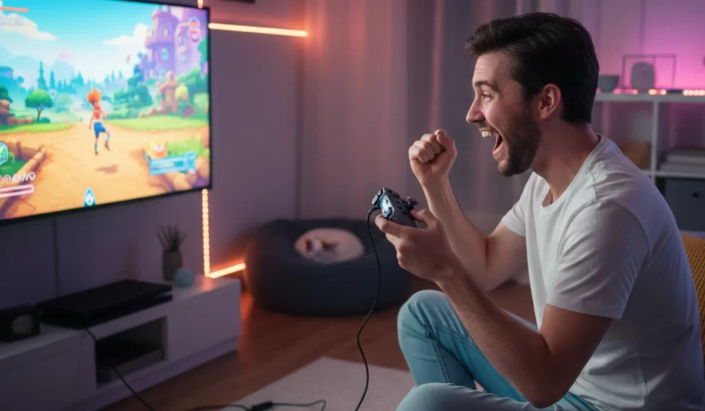 一人でプレイできるゲームで盛り上がって楽しんでいる様子のアイキャッチ画像