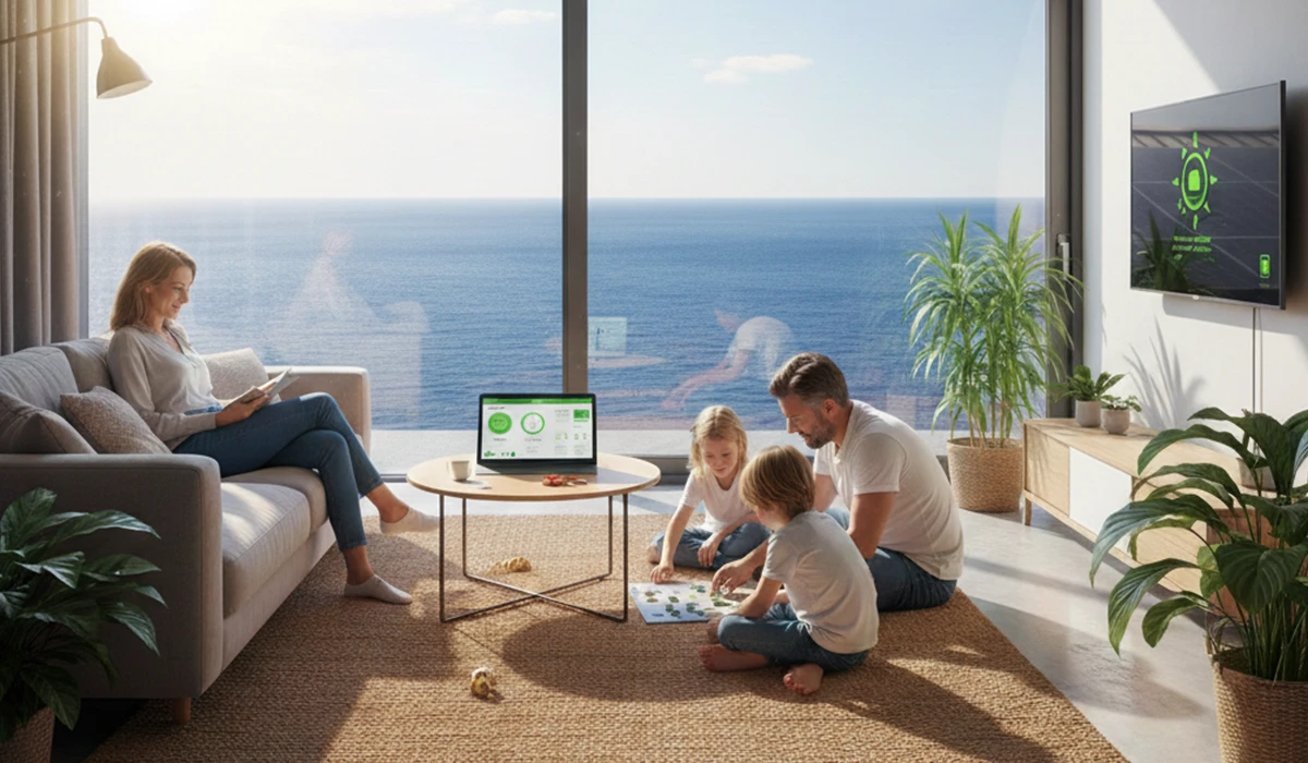 太陽光発電を取り入れて快適な生活を送っている様子のアイキャッチ画像