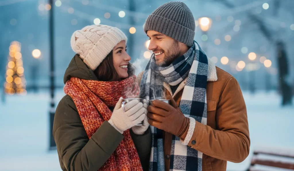 暖かグッズを身に着けて防寒対策をしている様子のアイキャッチ画像