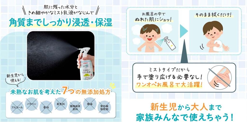 ピジョンうるおいミスト乳液のPOP画像